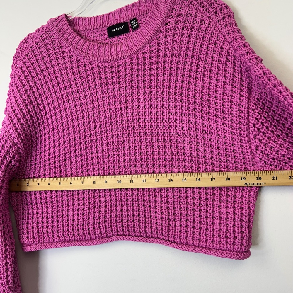 Rd Style Darla Crewneck‎ Cropped Sweater Women's Size Medium Pink Crochet Knit - Picture 7 of 10